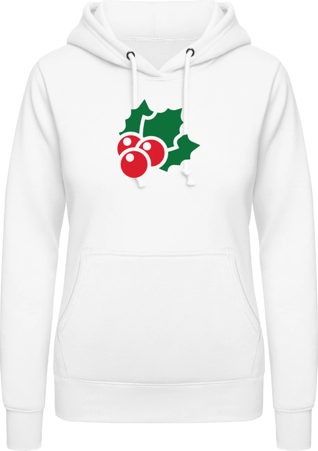 Christmas Holly - Arctic white AWDis ladies hoodie - Front