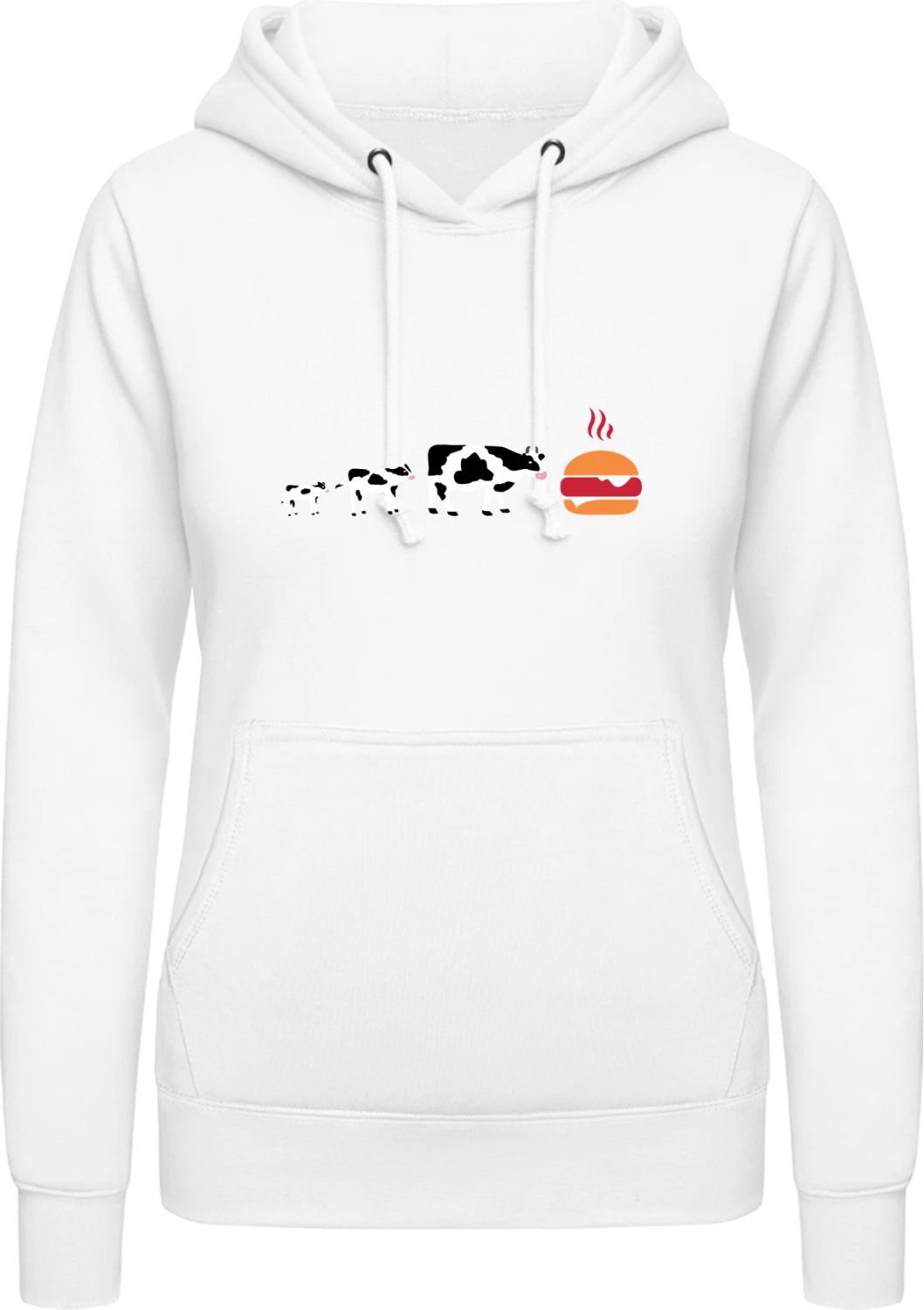 Evolution Cow To Hamburger - Arctic white AWDis ladies hoodie - Front