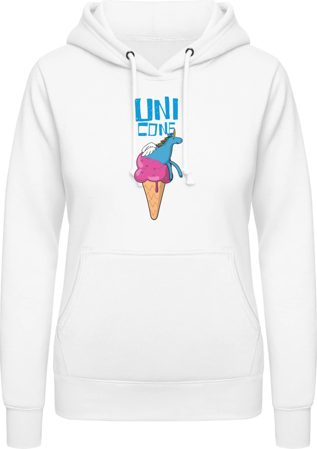 Unicorn Ice Cream Cone - Arctic white AWDis ladies hoodie - Front