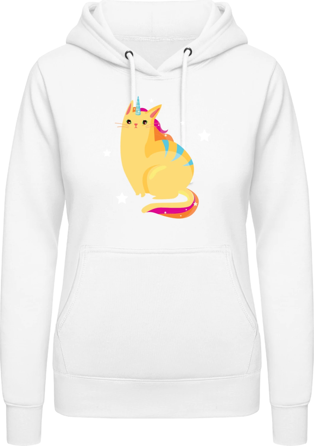 Unicat With Stars - Arctic white AWDis ladies hoodie - Front