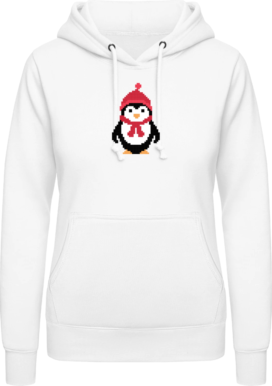 Penguin Pixel Style - Arctic white AWDis ladies hoodie - Front