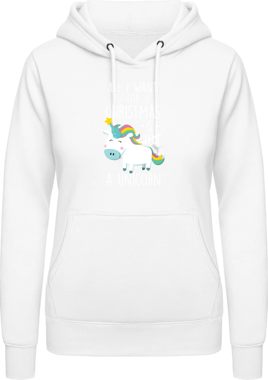 All I Want For Christmas Is A Unicorn - Arctic white AWDis ladies hoodie - Front