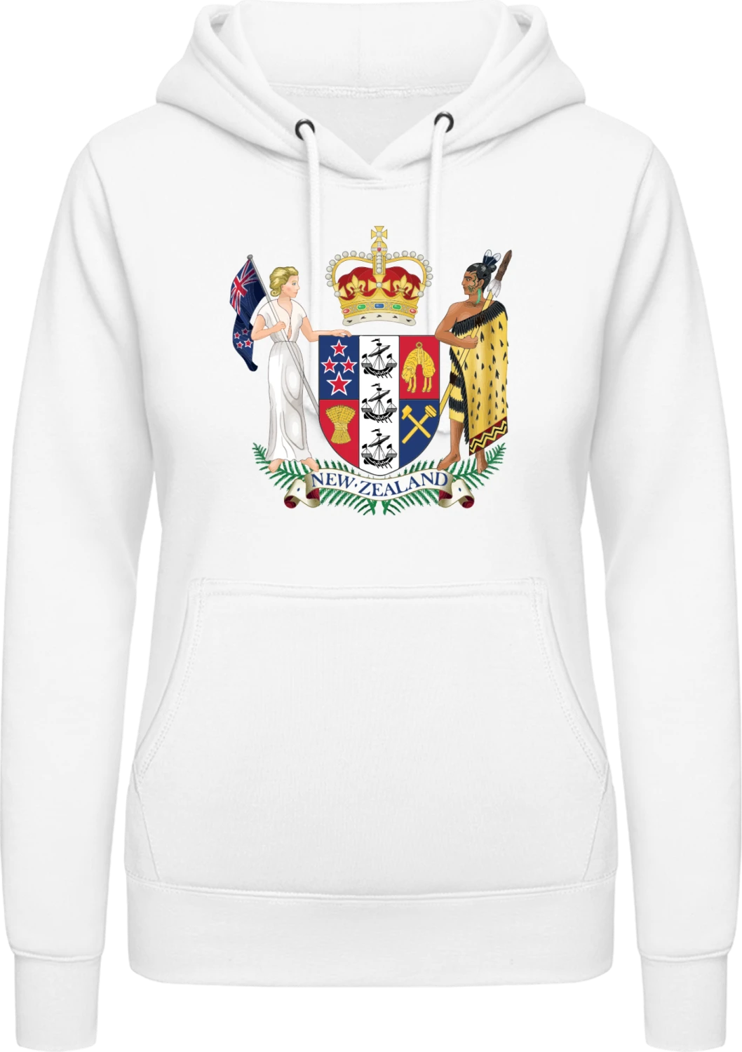 New Zealand Coat of Arms - Arctic white AWDis ladies hoodie - Front