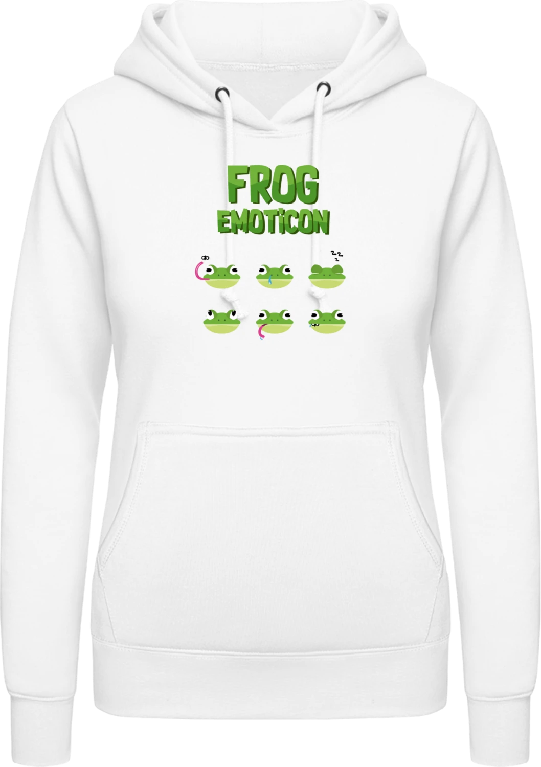 Frog Emoticons - Arctic white AWDis ladies hoodie - Front