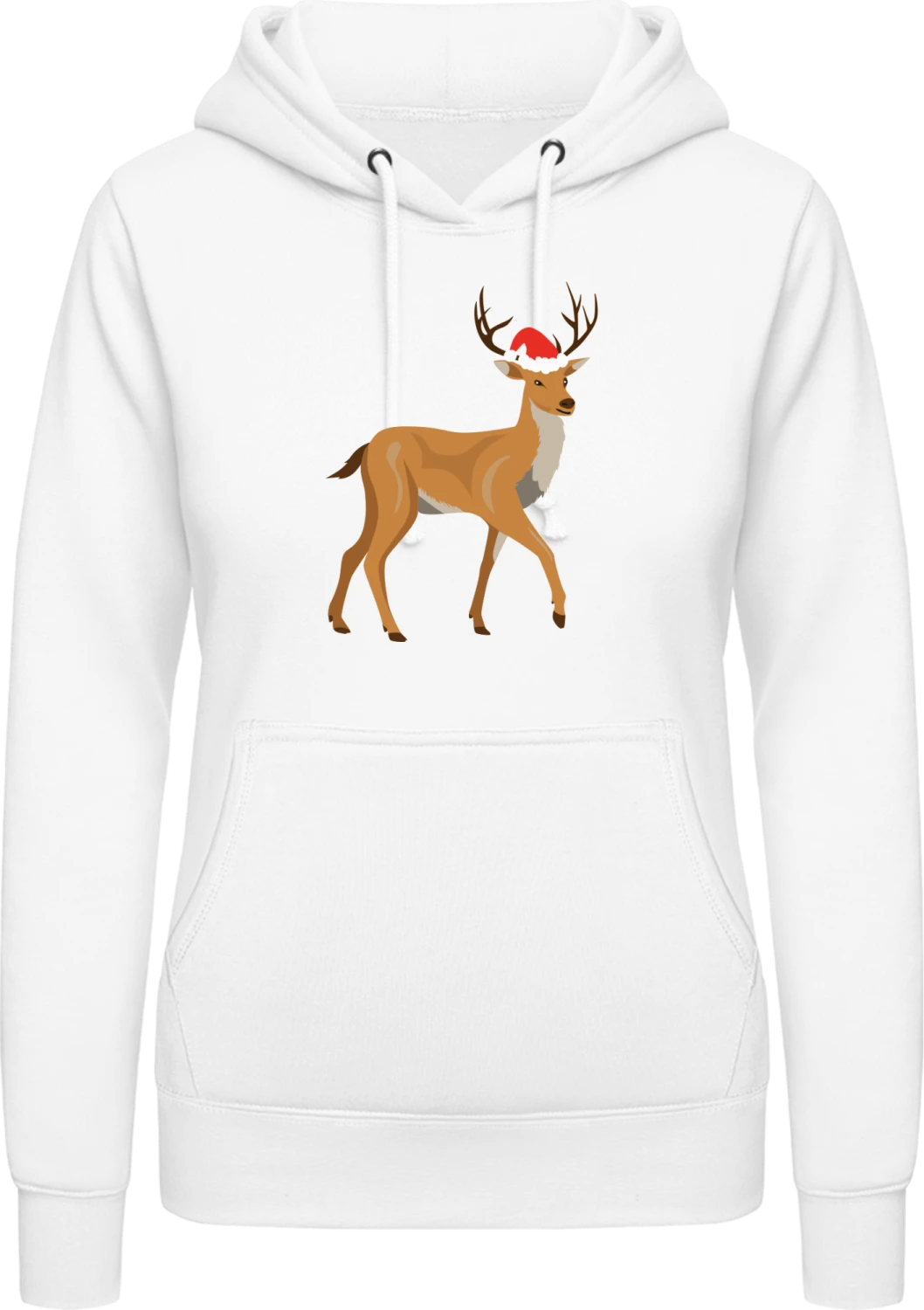 Christmas Deer Hat - Arctic white AWDis ladies hoodie - Front