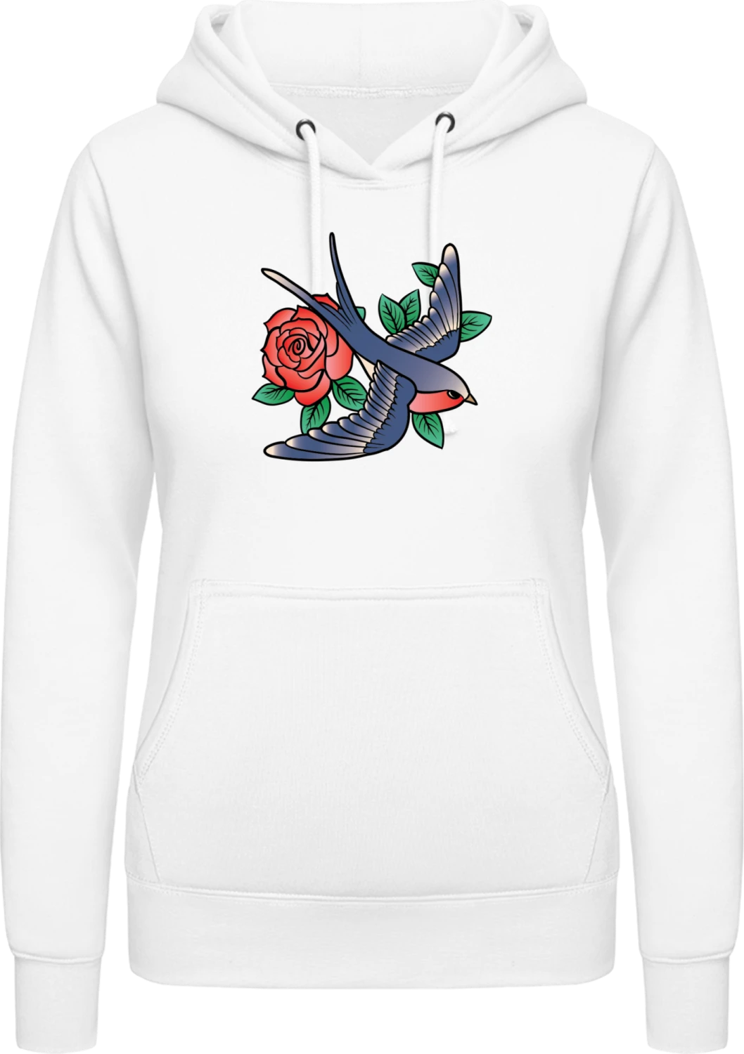 Rose Bird - Arctic white AWDis ladies hoodie - Front