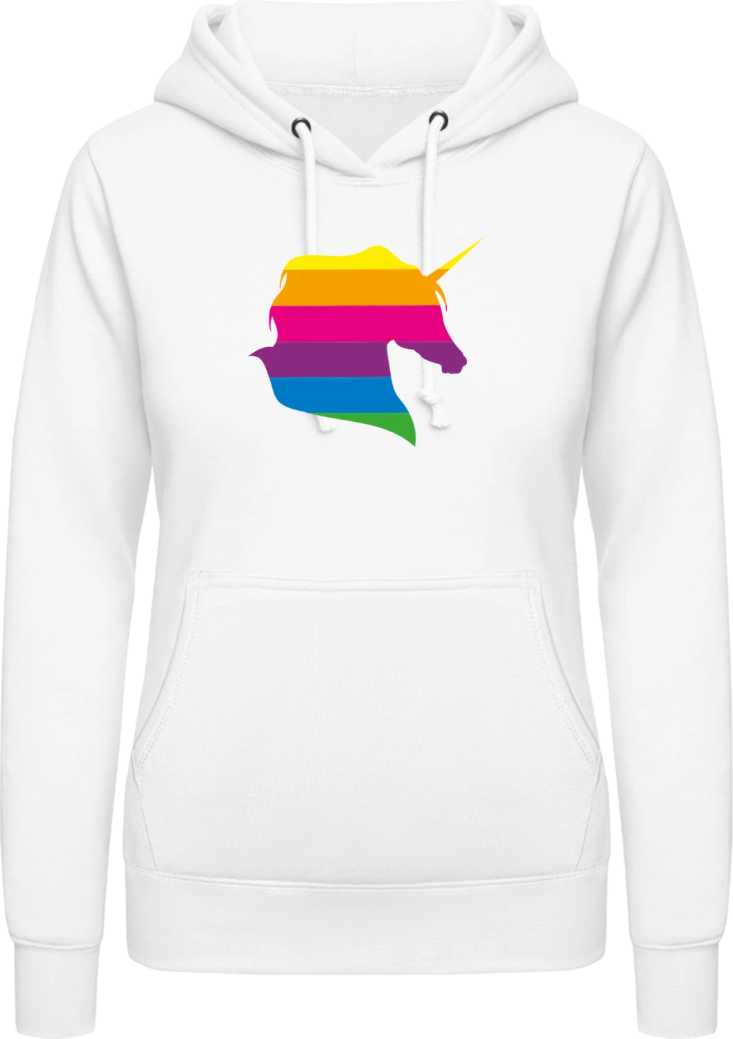 Rainbow Unicorn Head - Arctic white AWDis ladies hoodie - Front