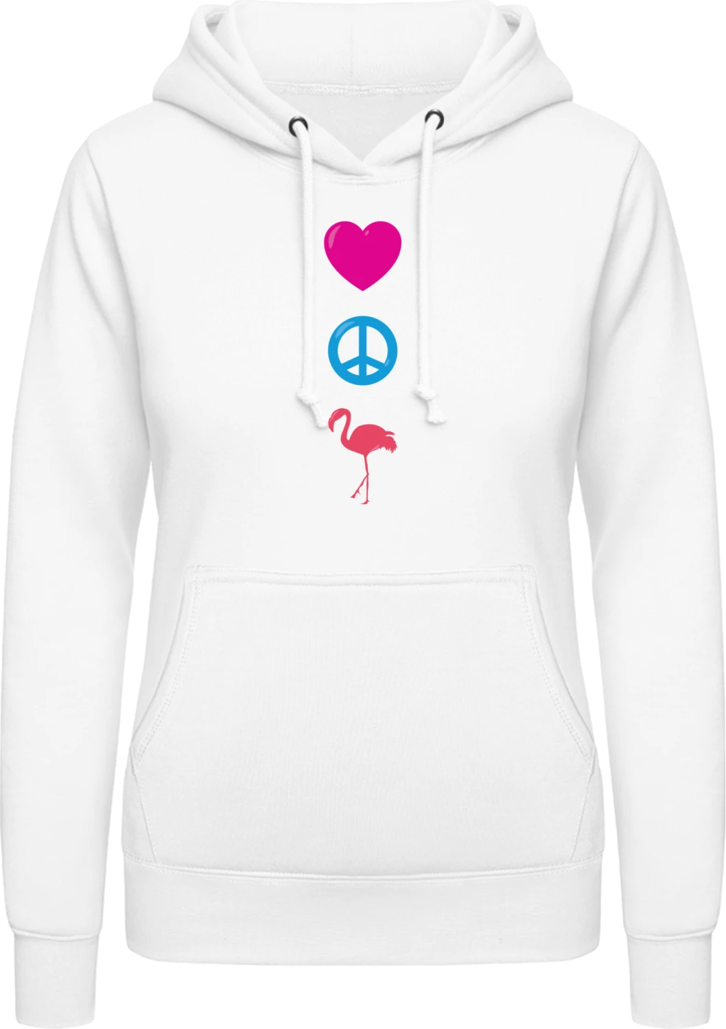 Love Peace Flamingo - Arctic white AWDis ladies hoodie - Front