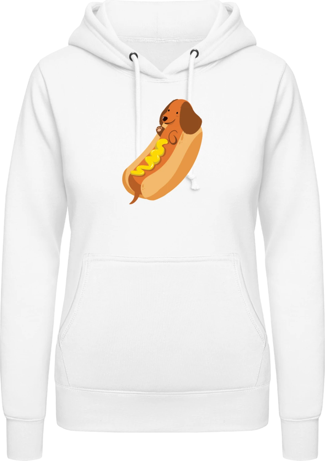 Hot Dog Illustration - Arctic white AWDis ladies hoodie - Front