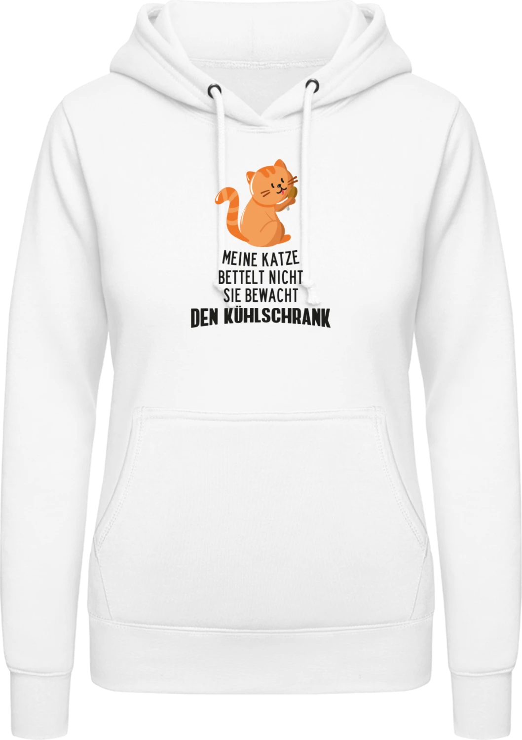 Meine Katze bettelt nicht sie bewacht den Kühlschrank - Arctic white AWDis ladies hoodie - Front