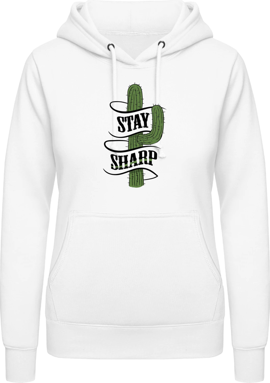 Stay Sharp - Arctic white AWDis ladies hoodie - Front