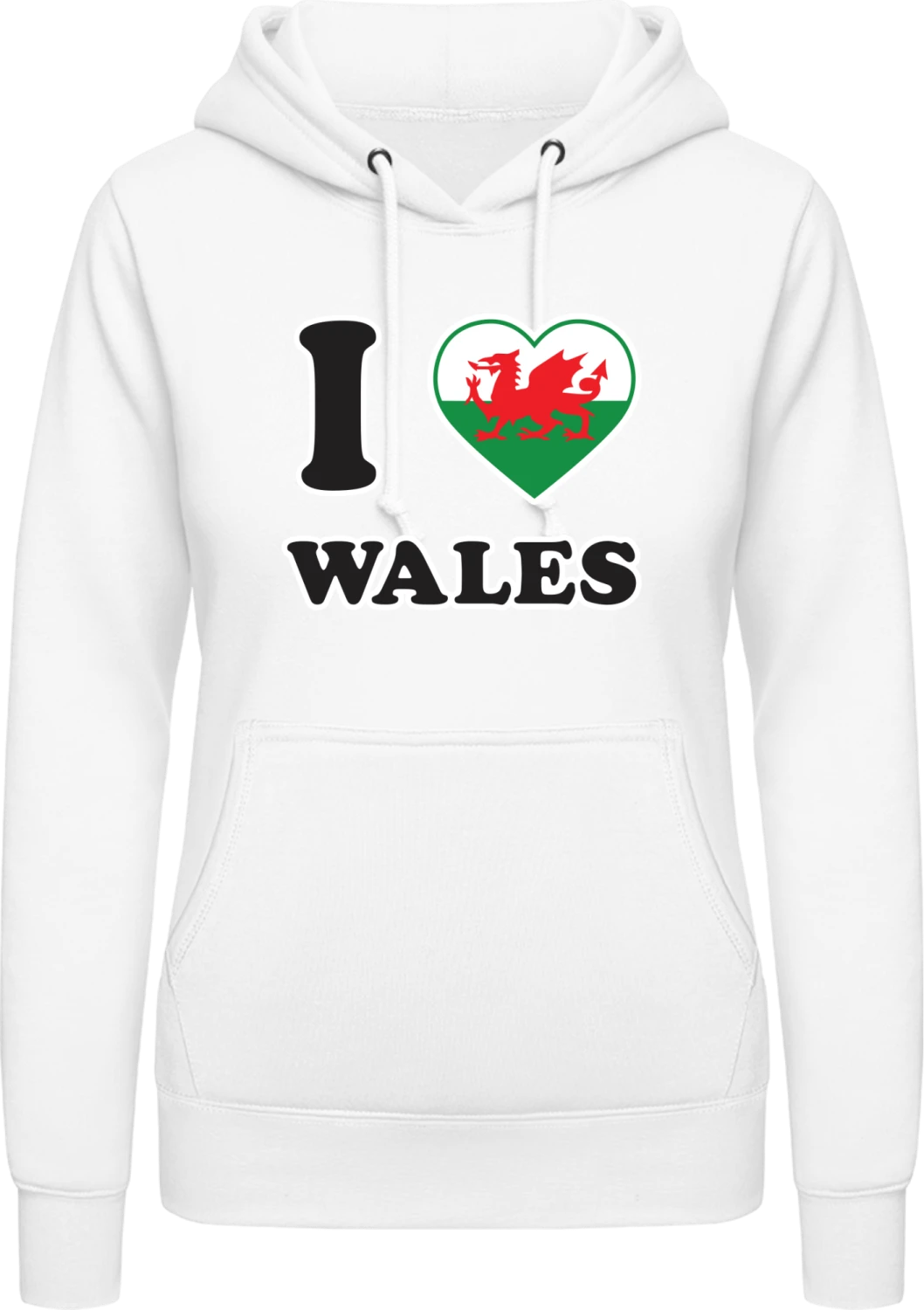 I Love Wales - Arctic white AWDis ladies hoodie - Front