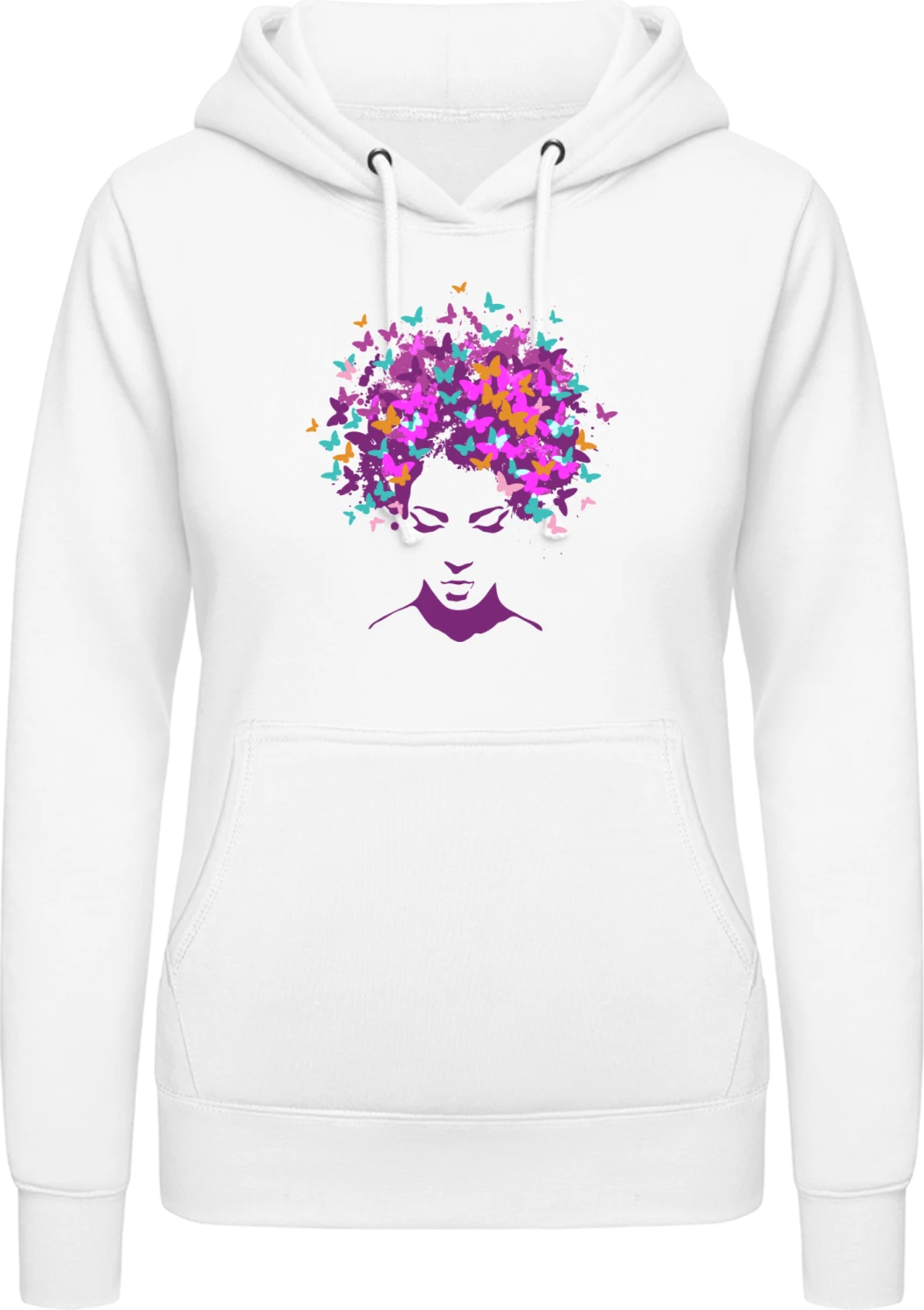 Butterfly Hair - Arctic white AWDis ladies hoodie - Front