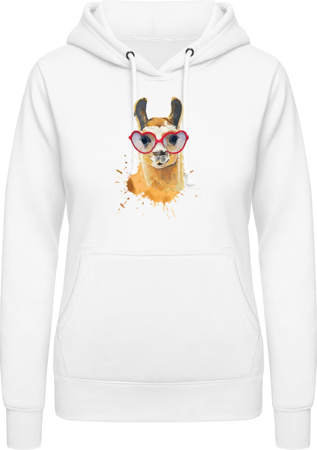 Llama With Heart Shaped Sunglasses - Arctic white AWDis ladies hoodie - Front