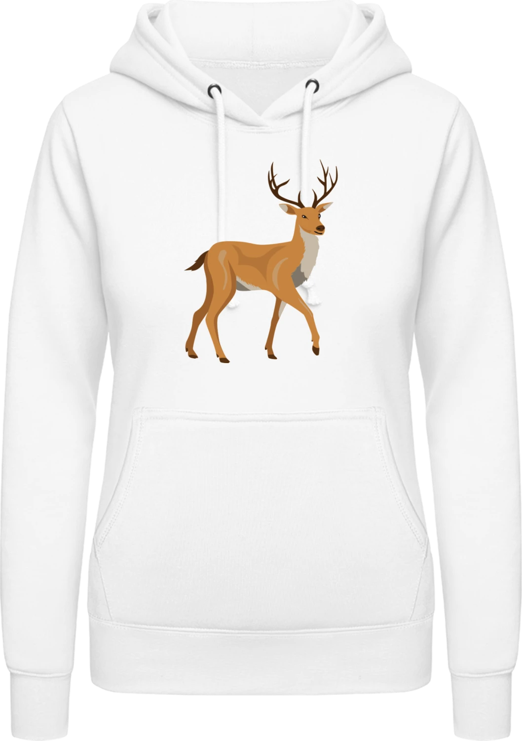 Curious Deer - Arctic white AWDis ladies hoodie - Front