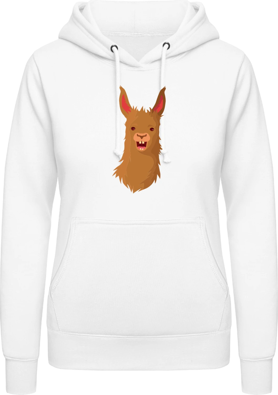 Happy Llama - Arctic white AWDis ladies hoodie - Front