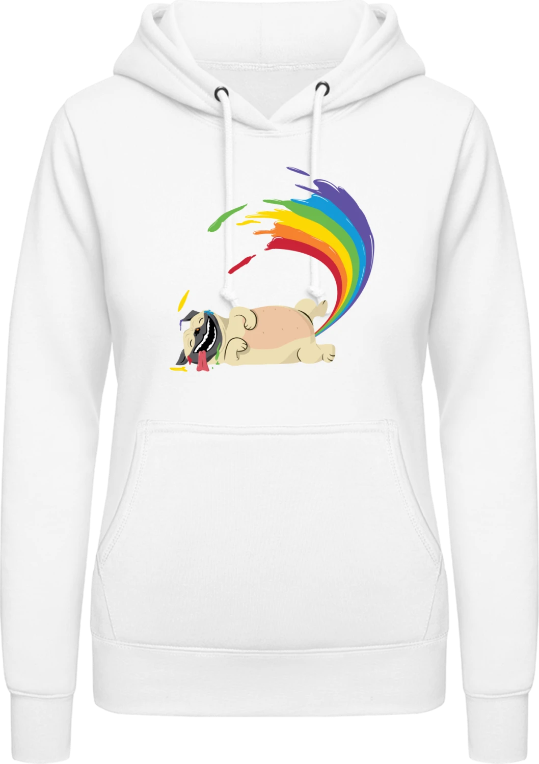 Pug Pooping A Rainbow - Arctic white AWDis ladies hoodie - Front