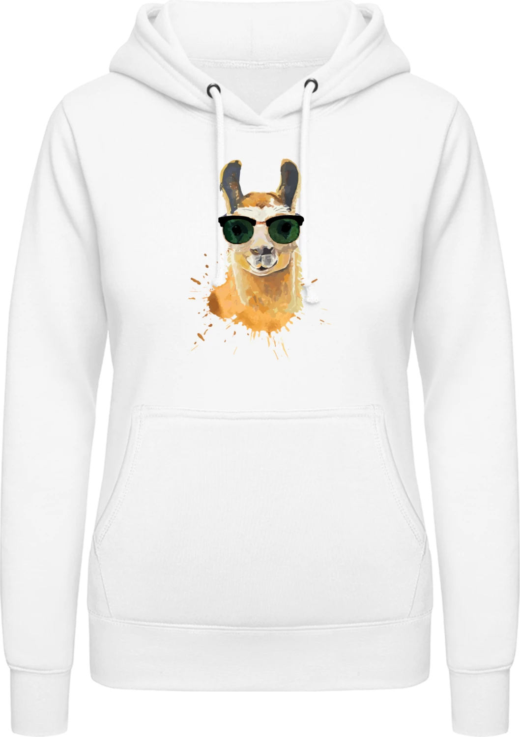 Llama With Sunglasses - Arctic white AWDis ladies hoodie - Front