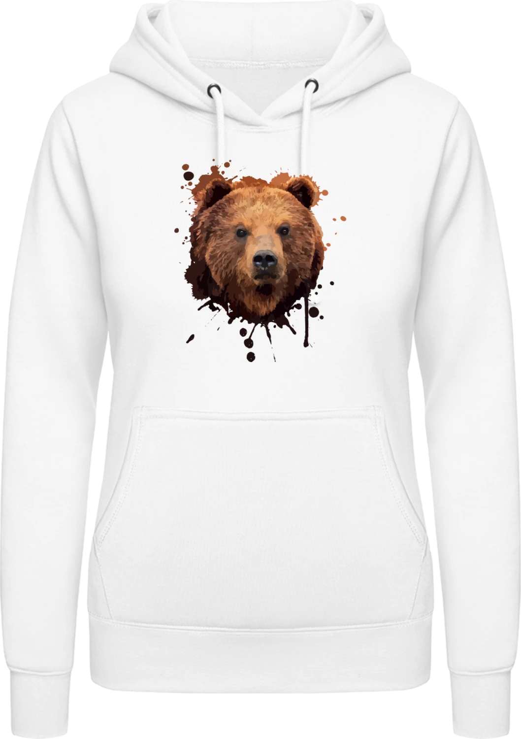 Brown Bear Face Watercolor - Arctic white AWDis ladies hoodie - Front