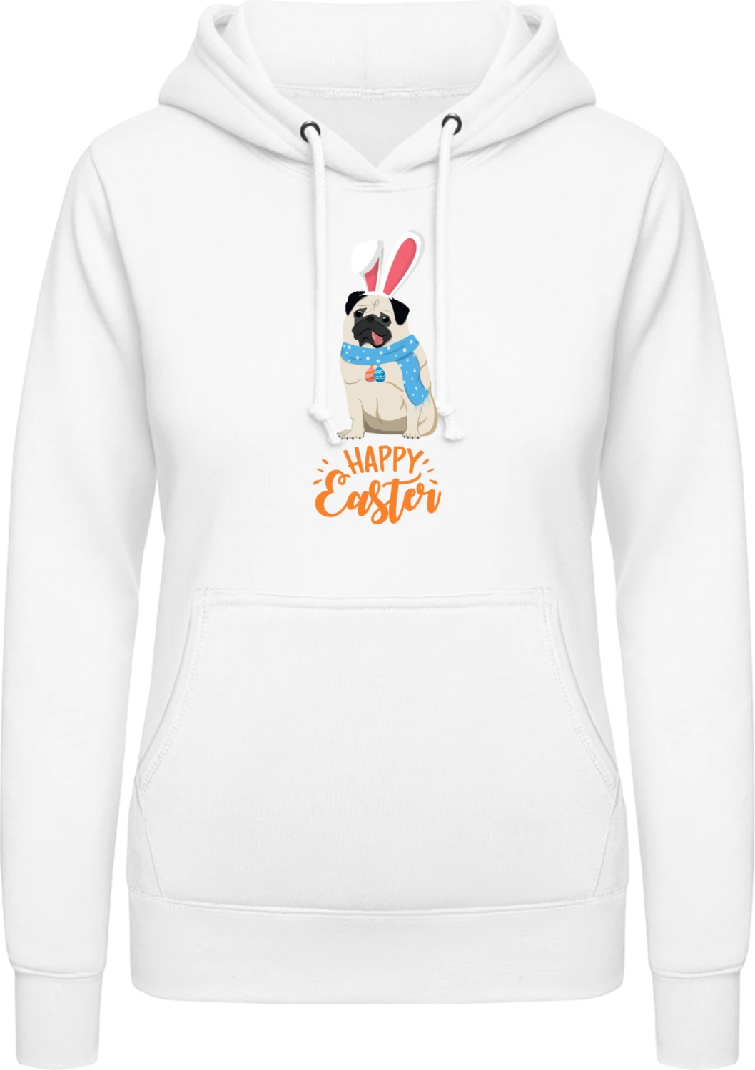 Happy Easter Pug - Arctic white AWDis ladies hoodie - Front