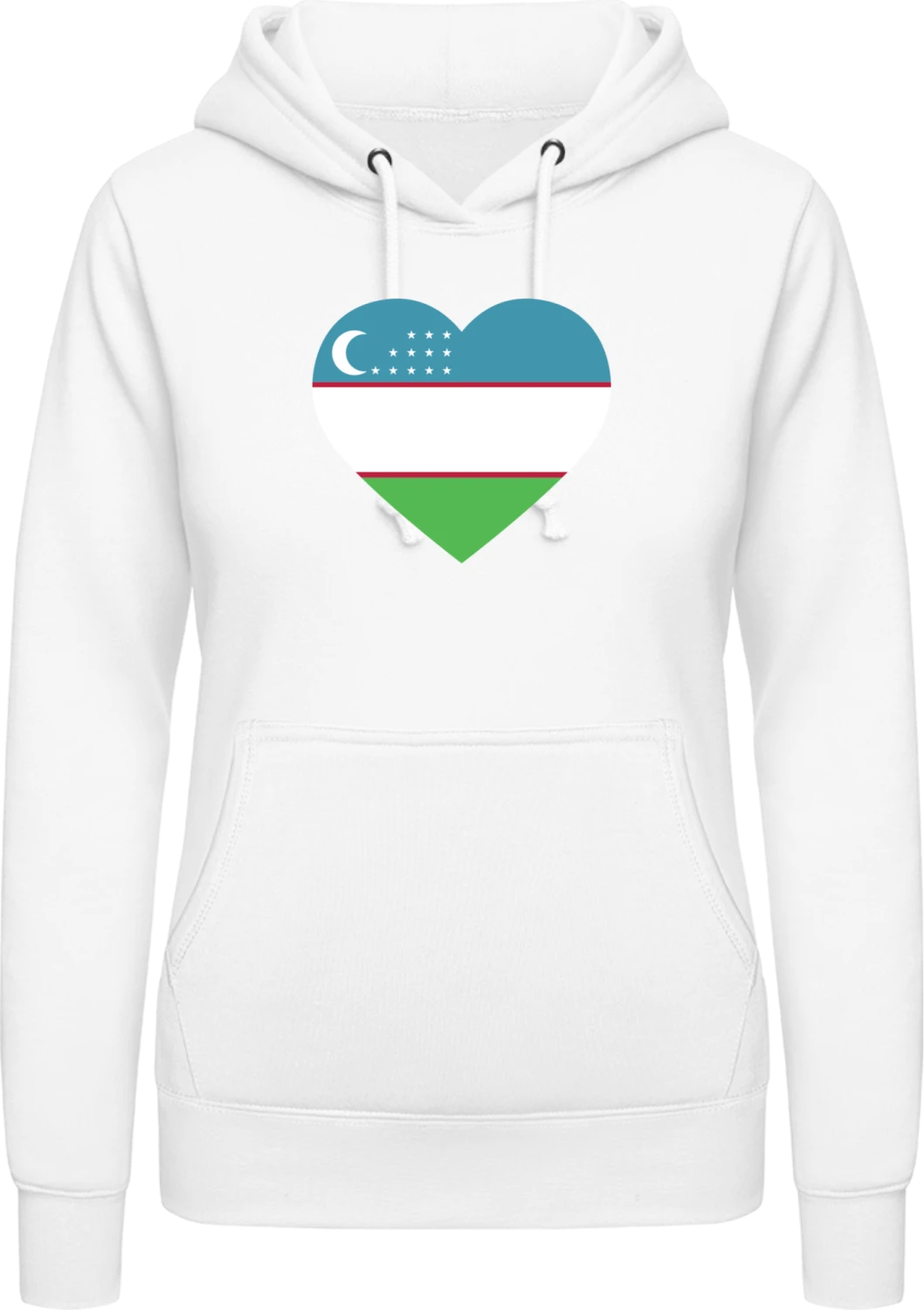 Uzbekistan Heart Flag - Arctic white AWDis ladies hoodie - Front