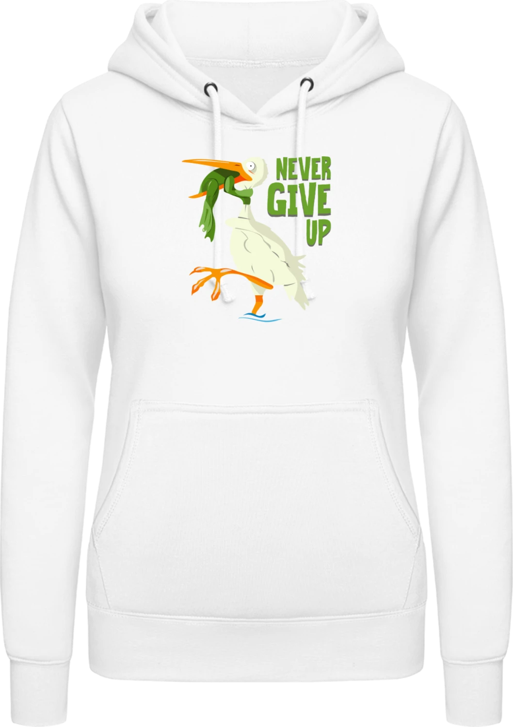 Never Give Up Frog - Arctic white AWDis ladies hoodie - Front