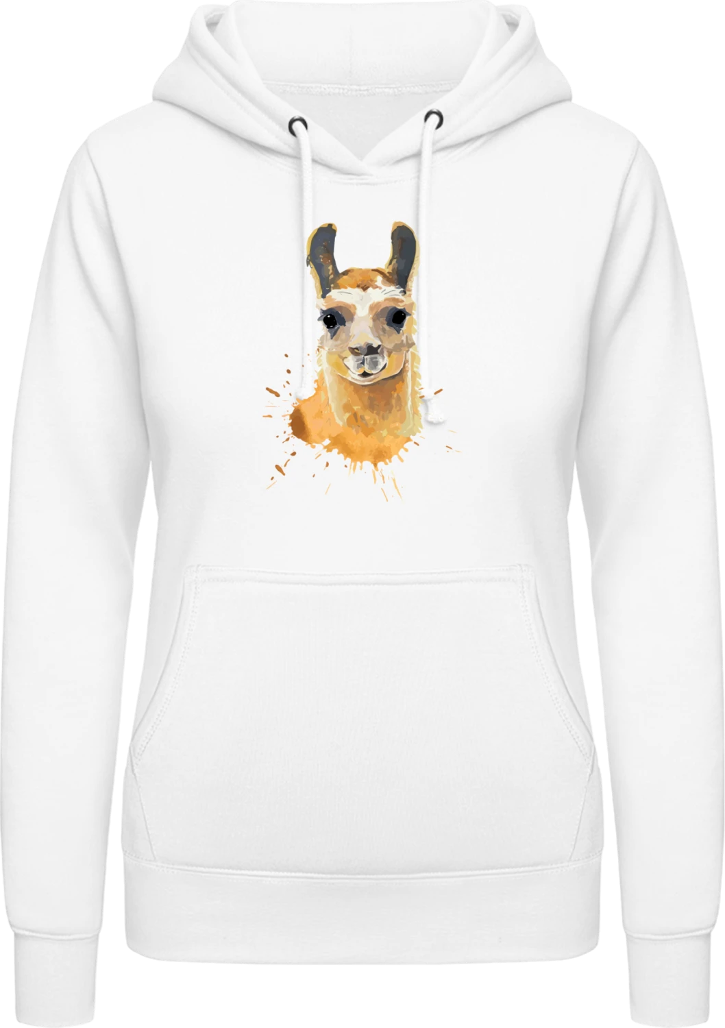 Llama Watercolor - Arctic white AWDis ladies hoodie - Front