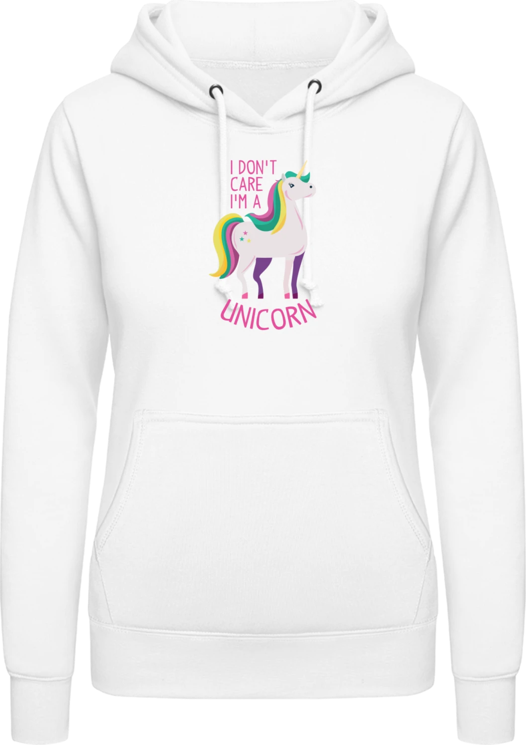 I Don´t Care I´m A Unicorn Pink - Arctic white AWDis ladies hoodie - Front