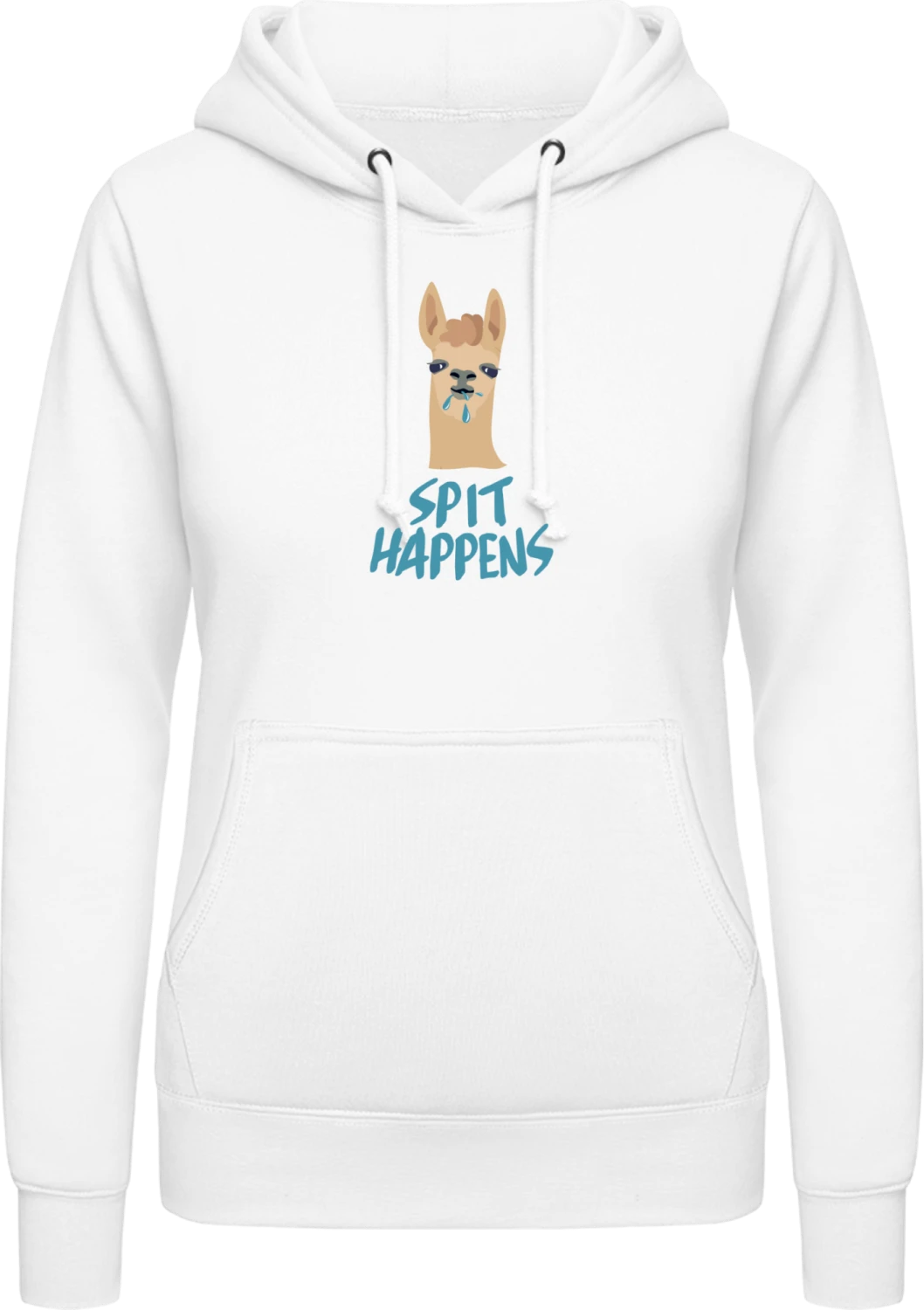 Spit Happens Llama - Arctic white AWDis ladies hoodie - Front