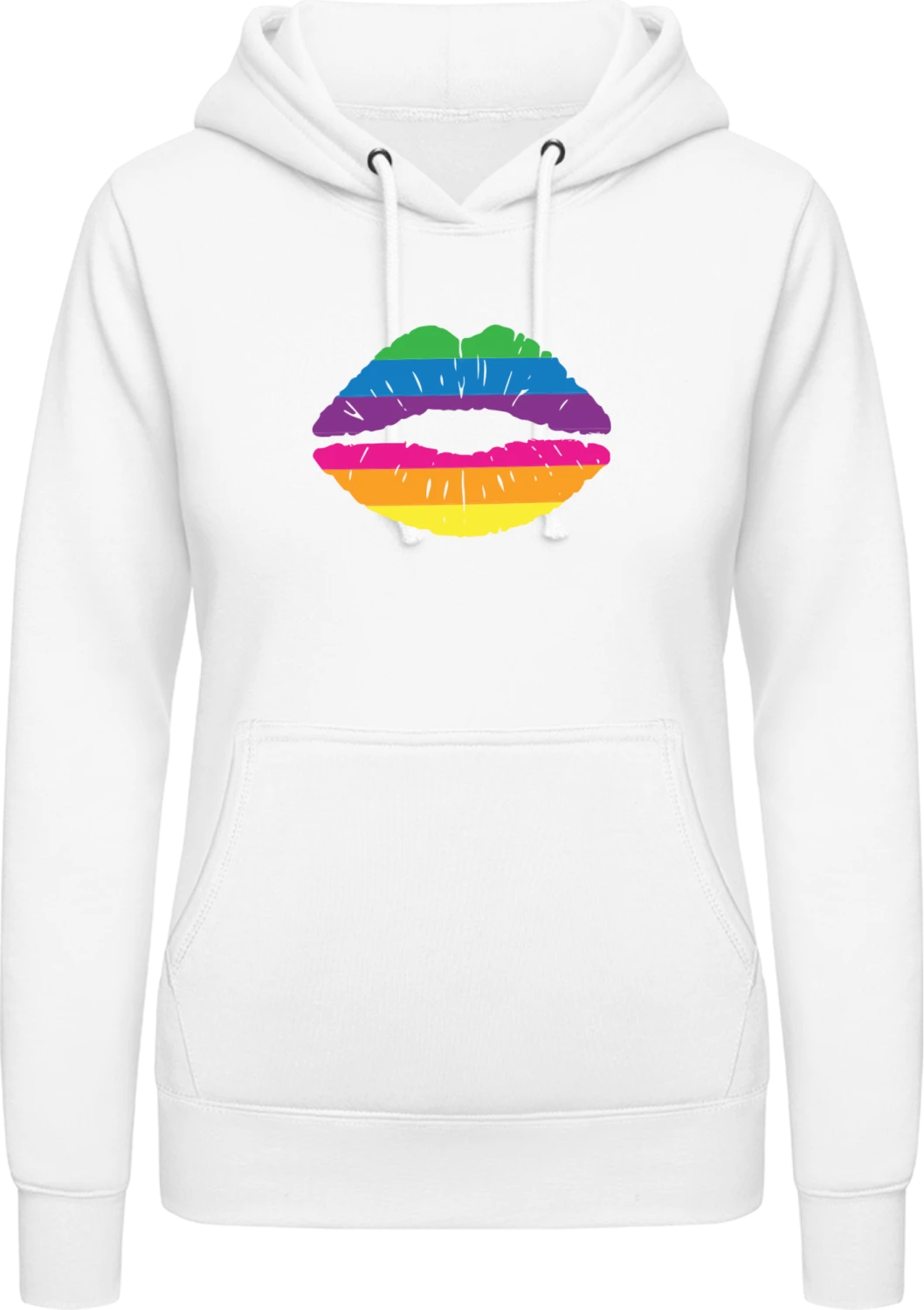 Rainbow Lips - Arctic white AWDis ladies hoodie - Front