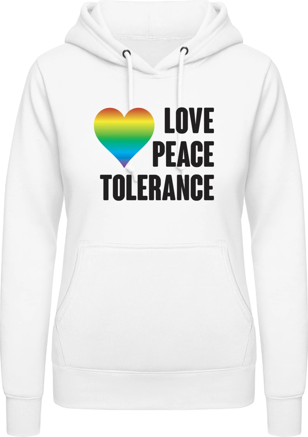 Love Peace Tolerance - Arctic white AWDis ladies hoodie - Front