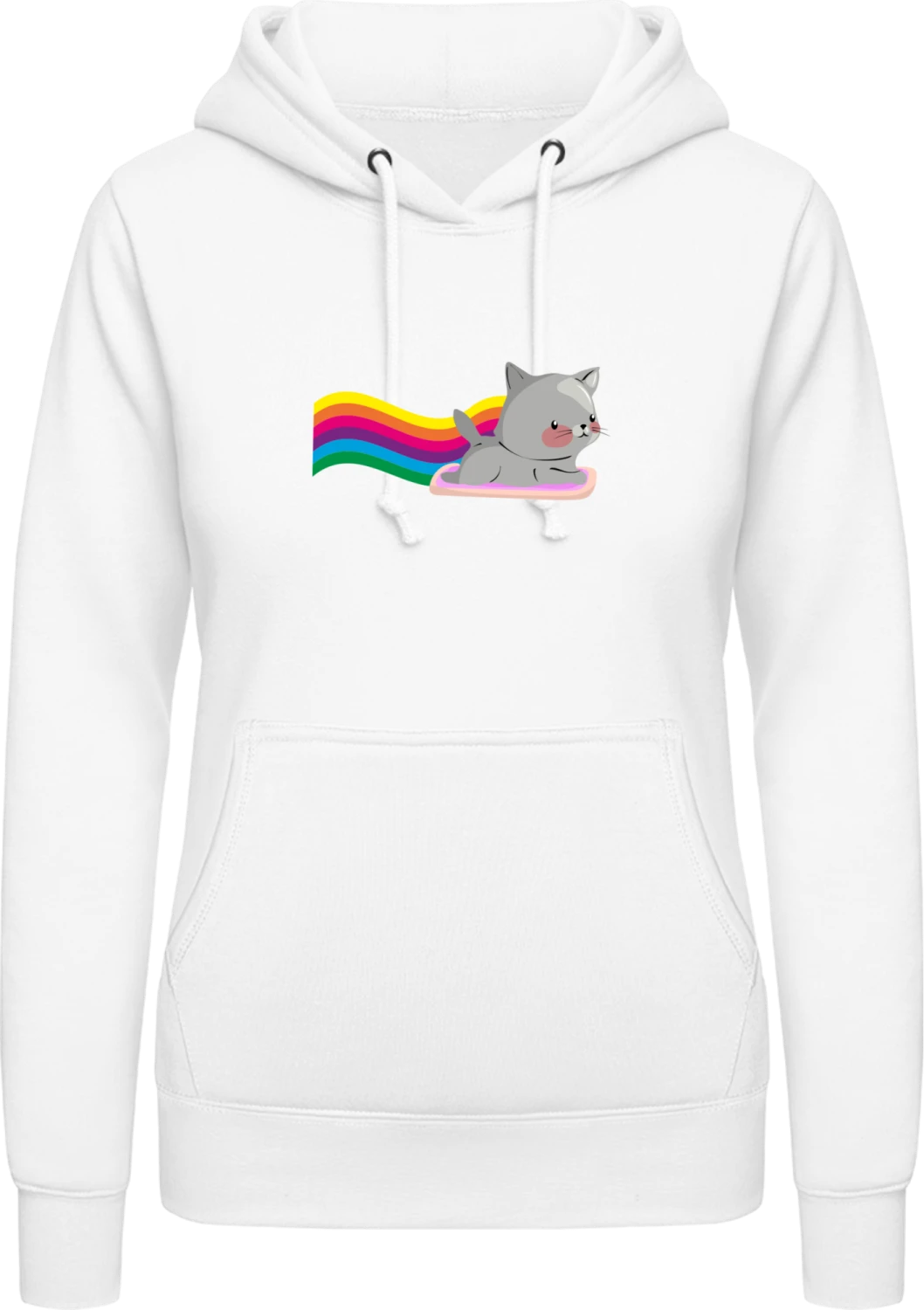 Rainbow Cat - Arctic white AWDis ladies hoodie - Front