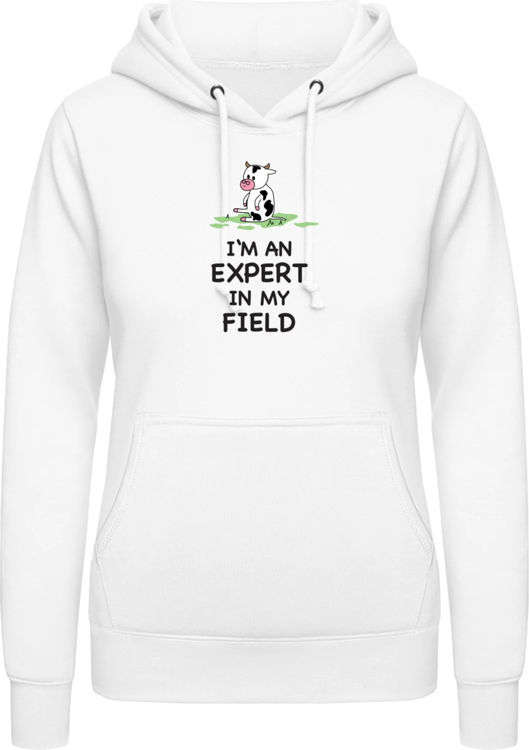 Expert In My Field Cow - Arctic white AWDis ladies hoodie - Front