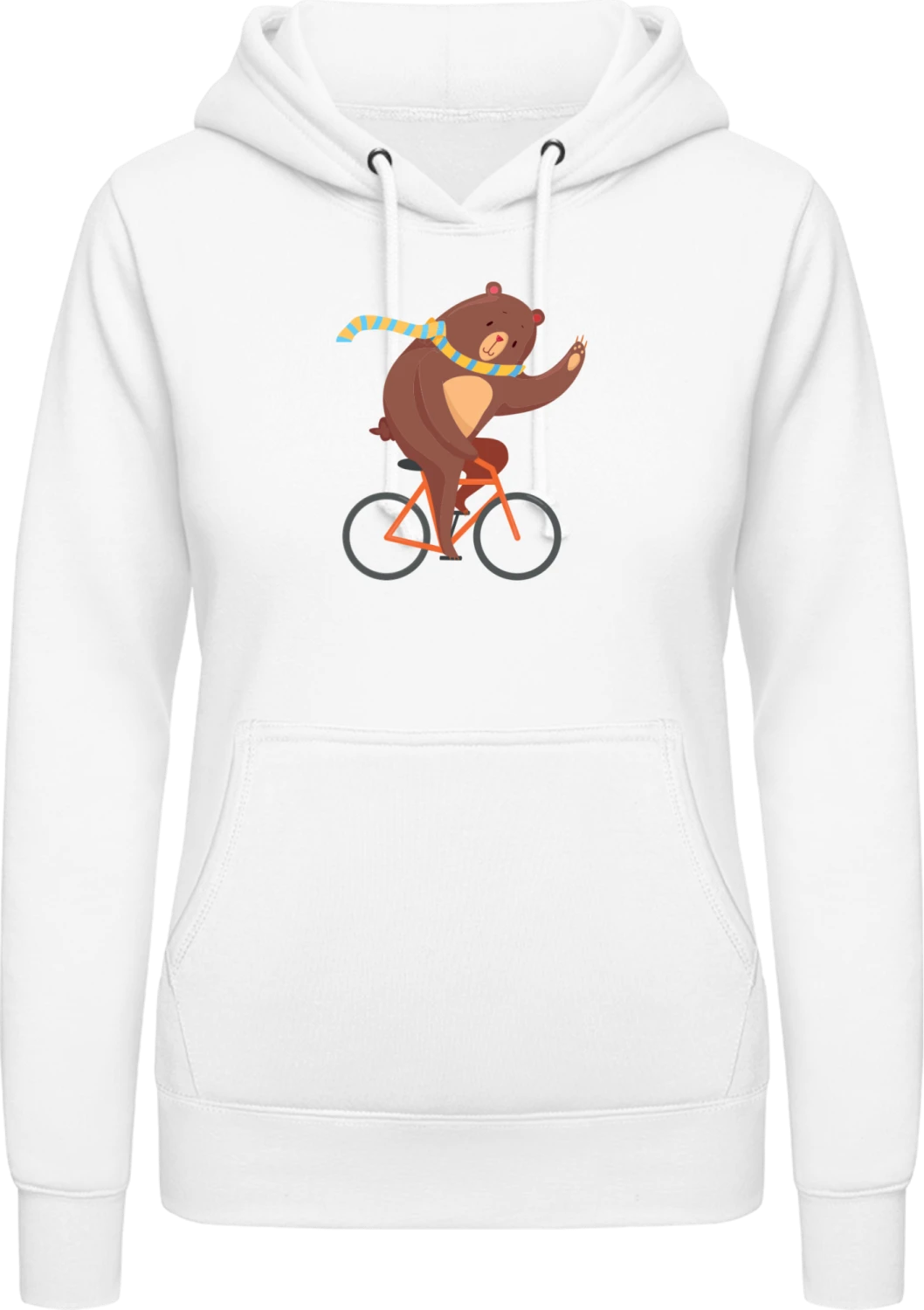 Bear On A Bike - Arctic white AWDis ladies hoodie - Front