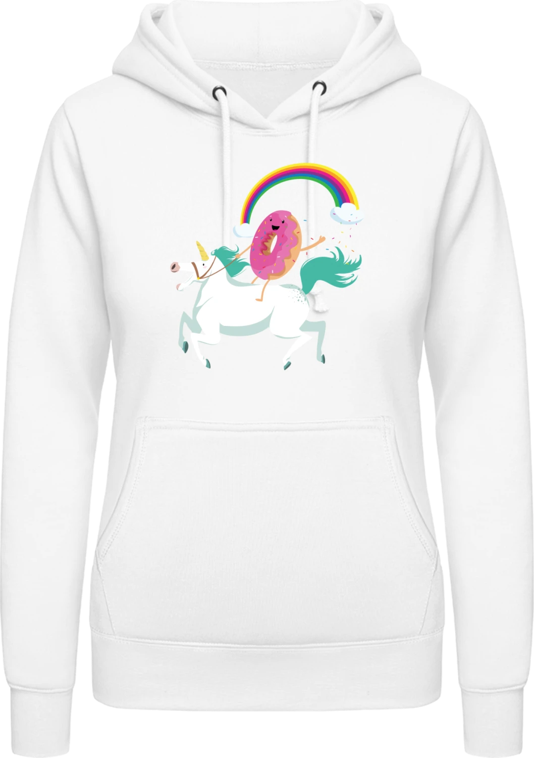 Donut Riding Unicorn - Arctic white AWDis ladies hoodie - Front