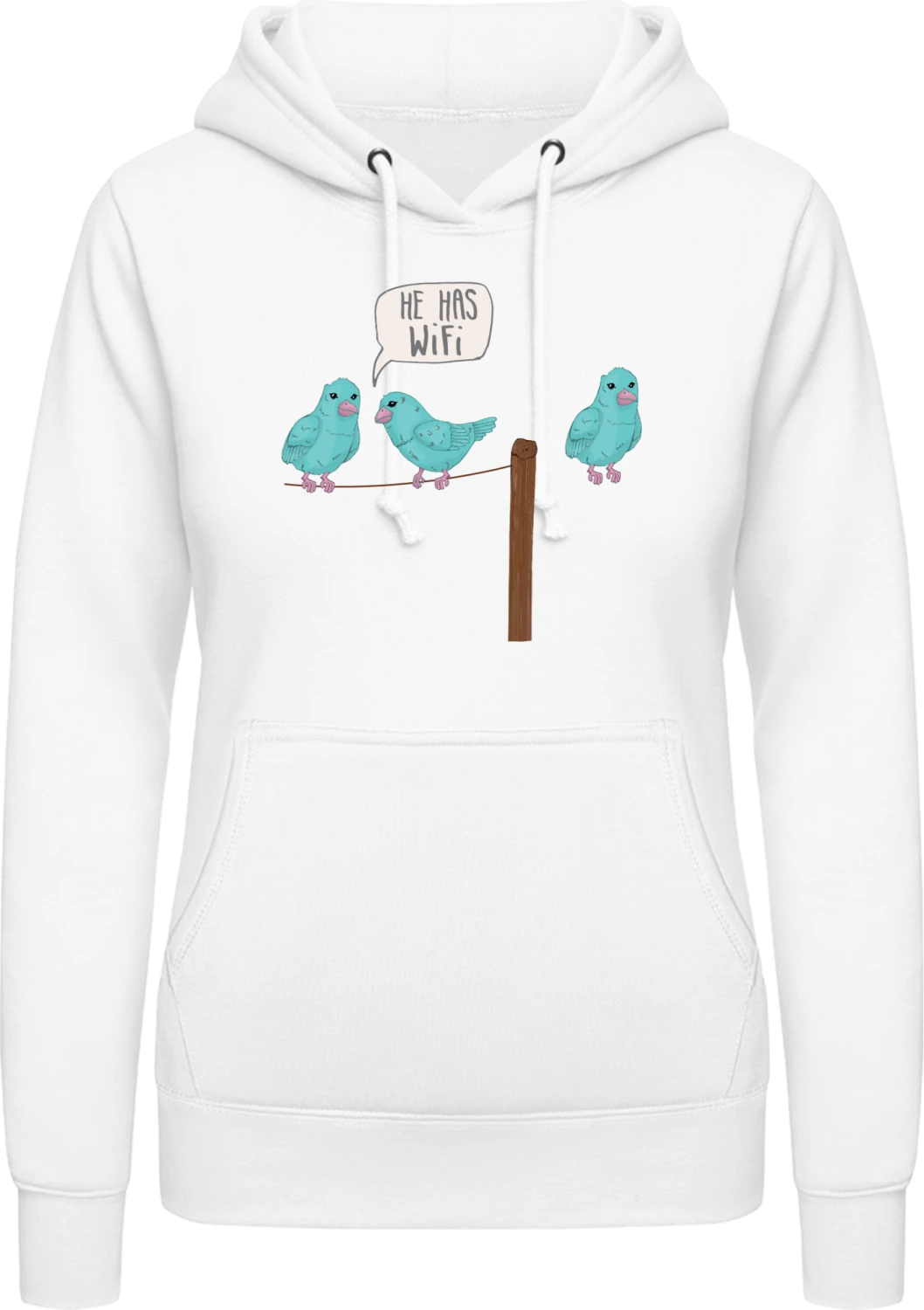 He has WiFi Comic - Arctic white AWDis ladies hoodie - Front