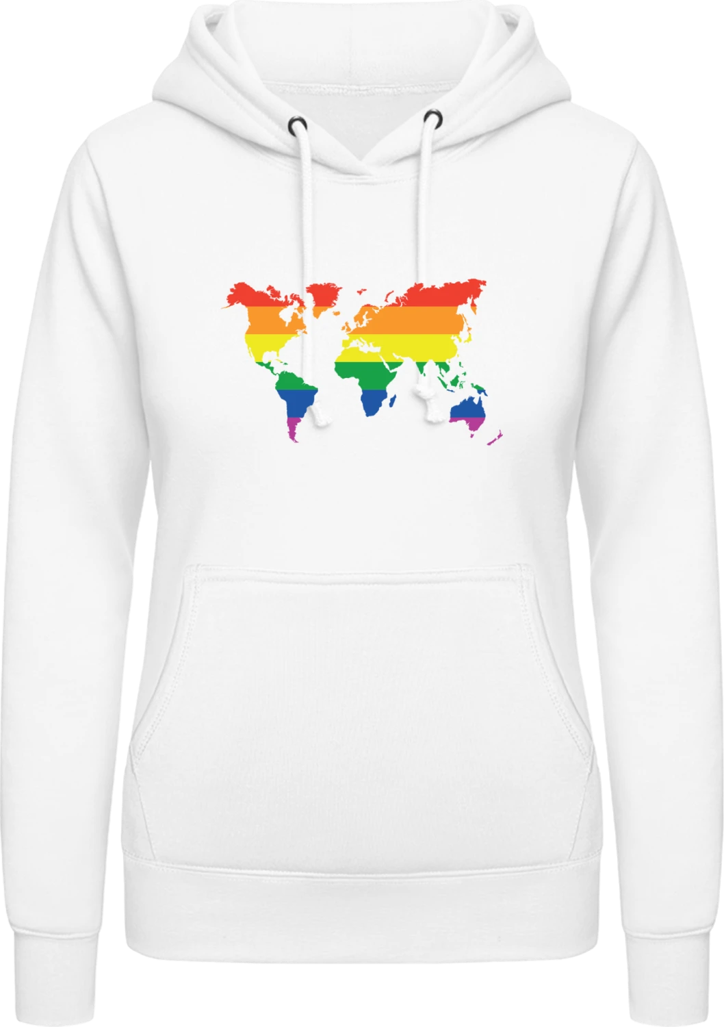 World Map Rainbow - Arctic white AWDis ladies hoodie - Front