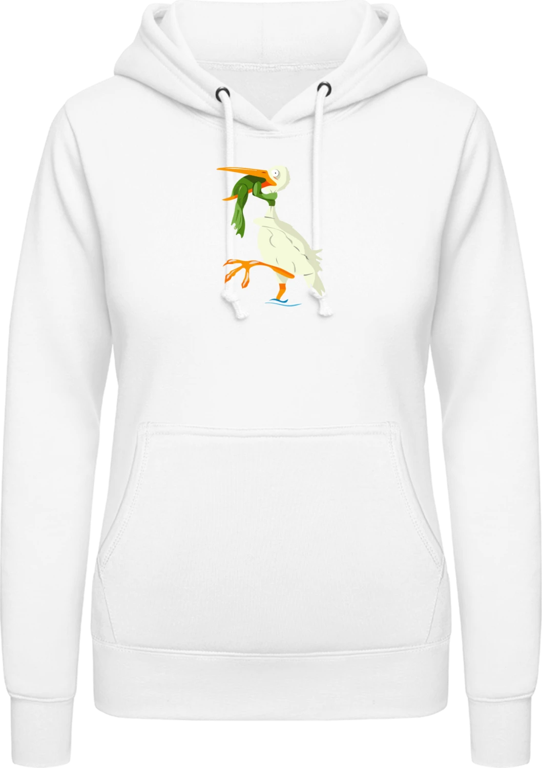 Frog and Stork - Arctic white AWDis ladies hoodie - Front