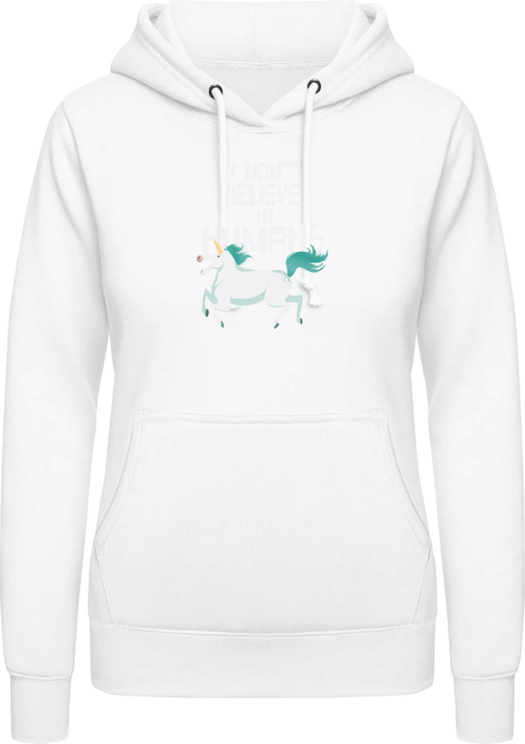 I Don't Believe In Humans Unicorn - Arctic white AWDis ladies hoodie - Front