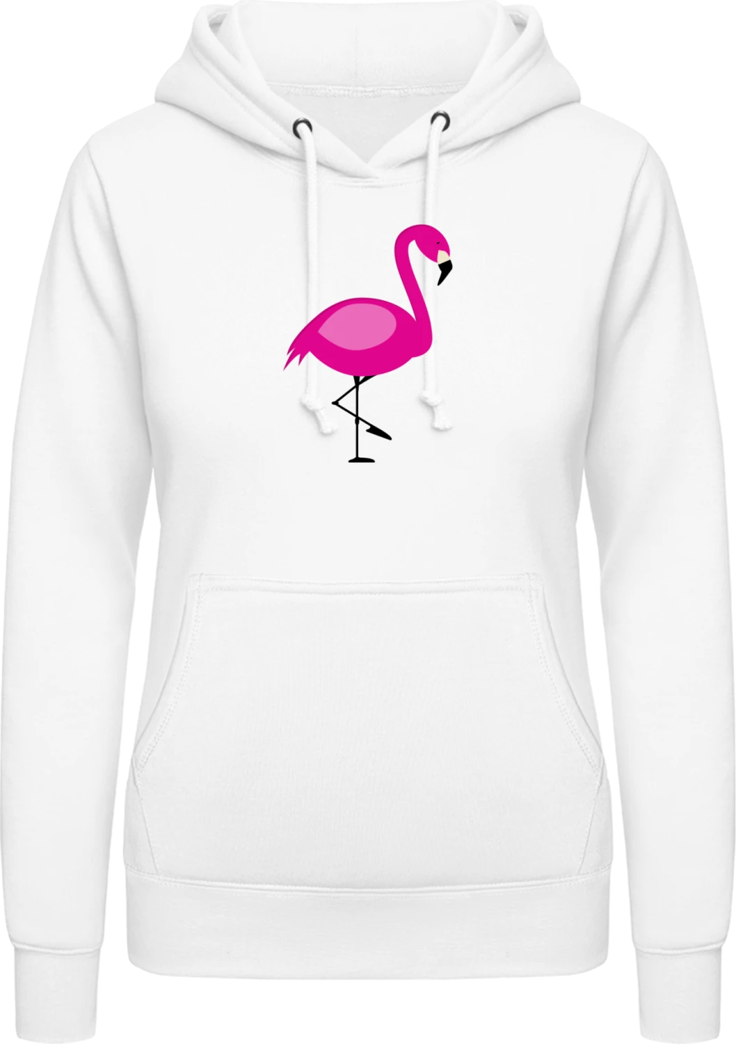 Pink Flamingo Illustration - Arctic white AWDis ladies hoodie - Front