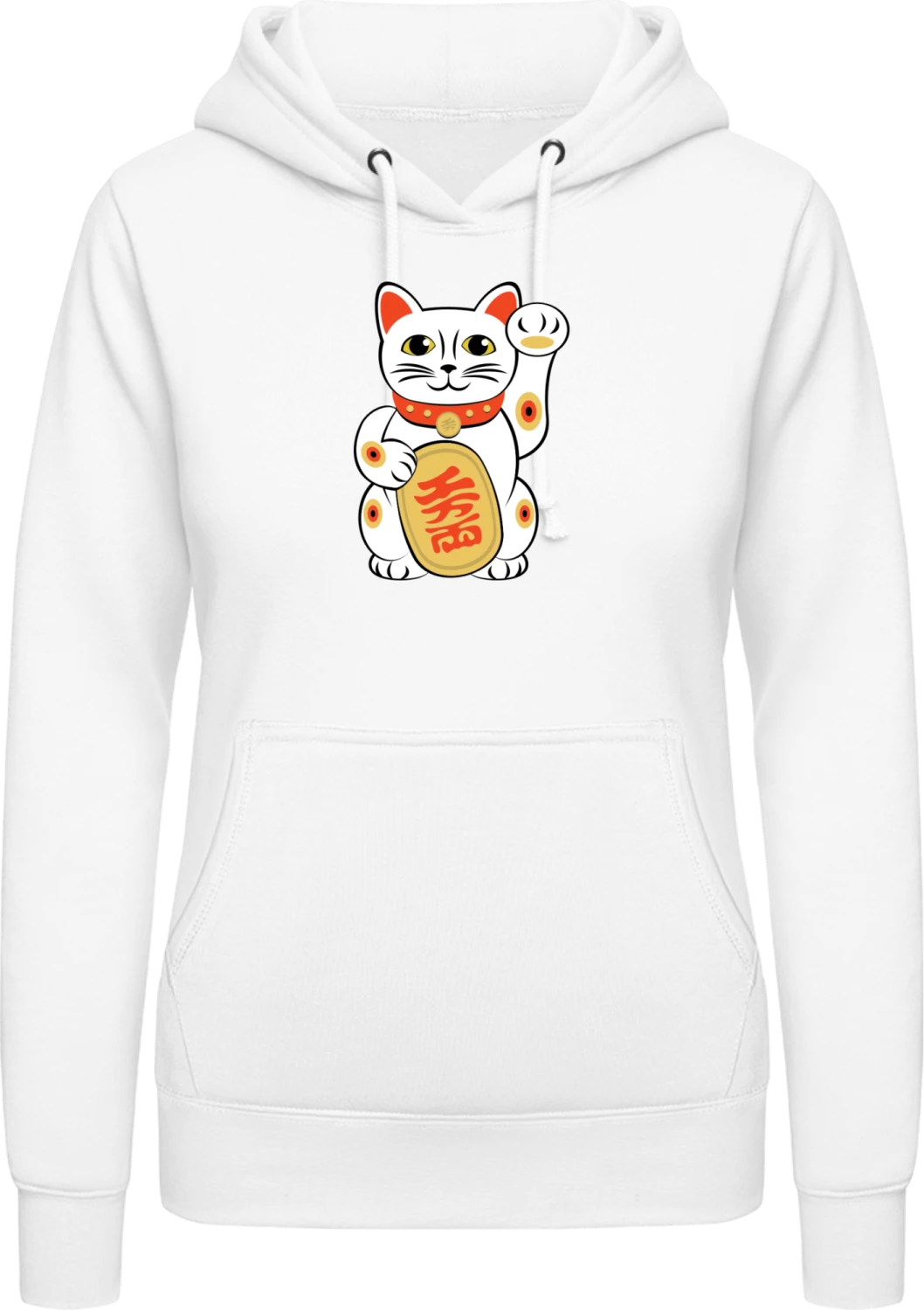 Chinese Lucky Cat - Arctic white AWDis ladies hoodie - Front