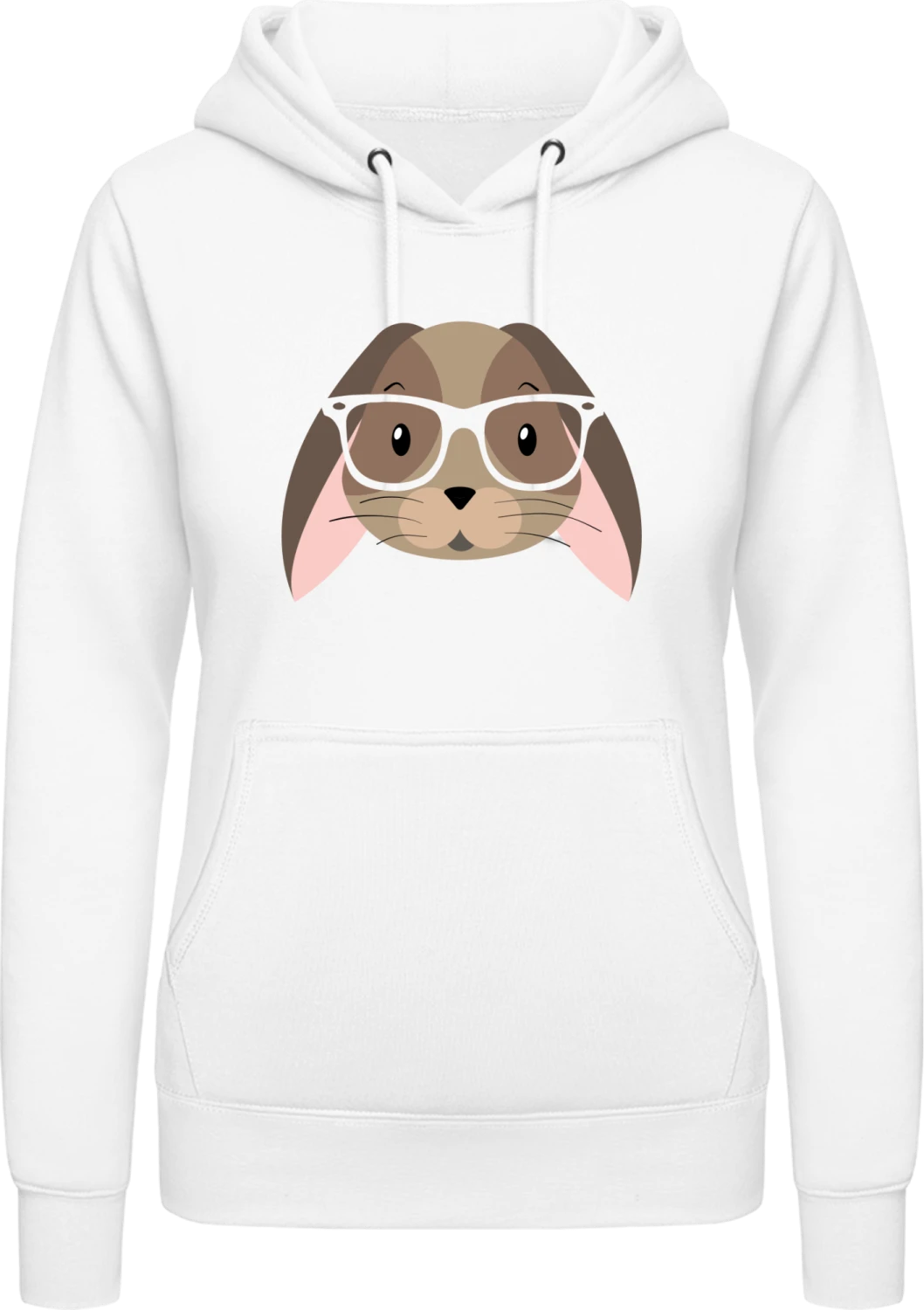 Comic Bunny With Glasses - Arctic white AWDis ladies hoodie - Front