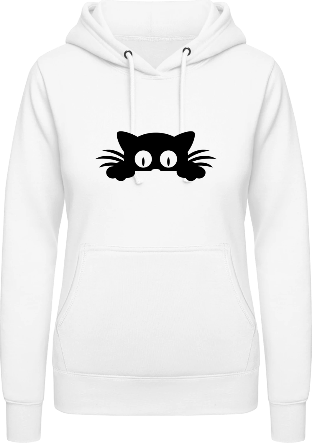 Peeking Cat Silhouette - Arctic white AWDis ladies hoodie - Front