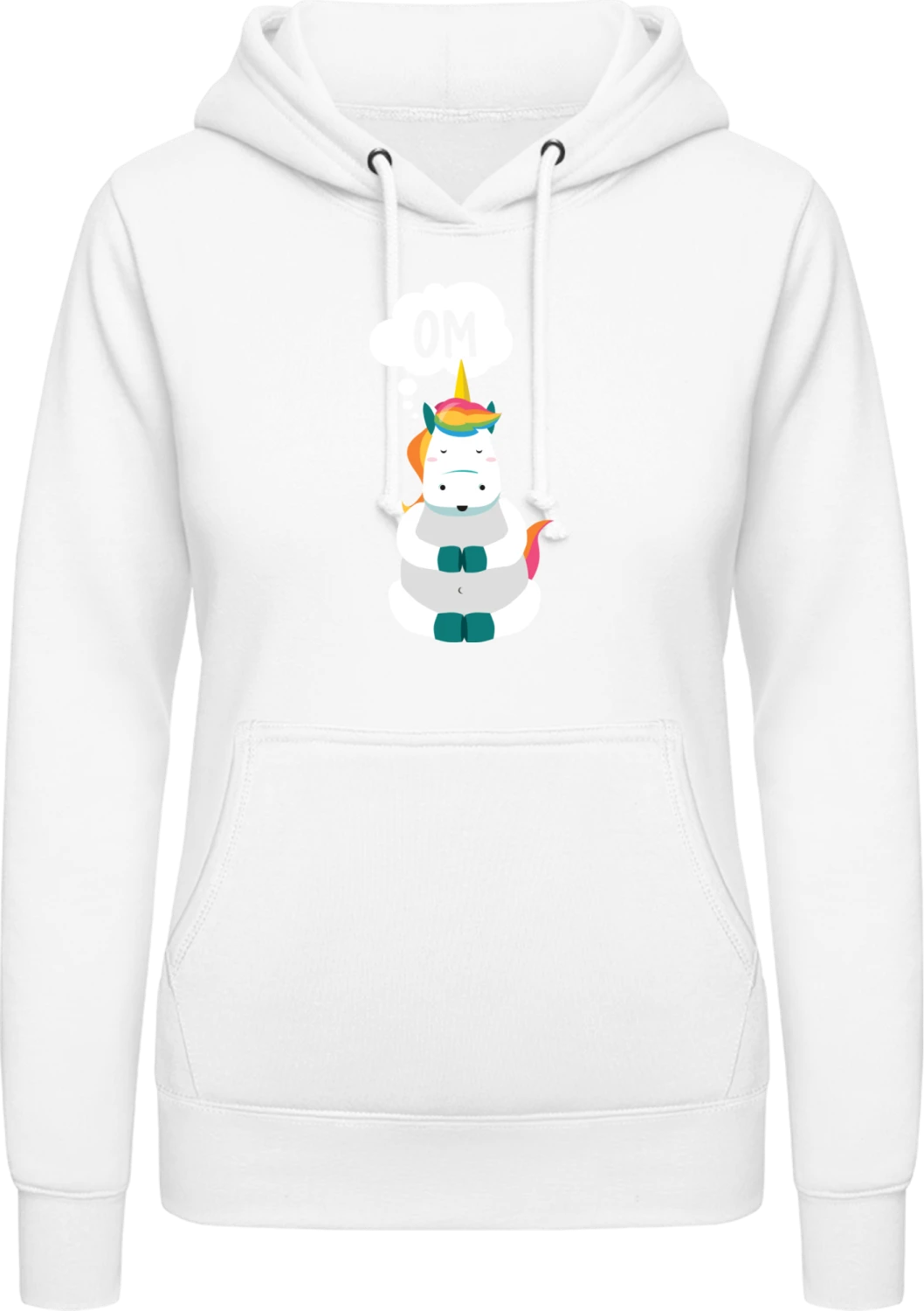 Om Unicorn - Arctic white AWDis ladies hoodie - Front