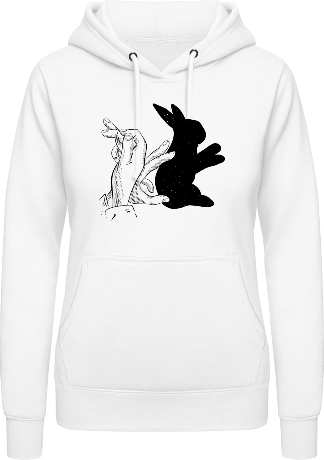 Rabbit Hand Shadow - Arctic white AWDis ladies hoodie - Front