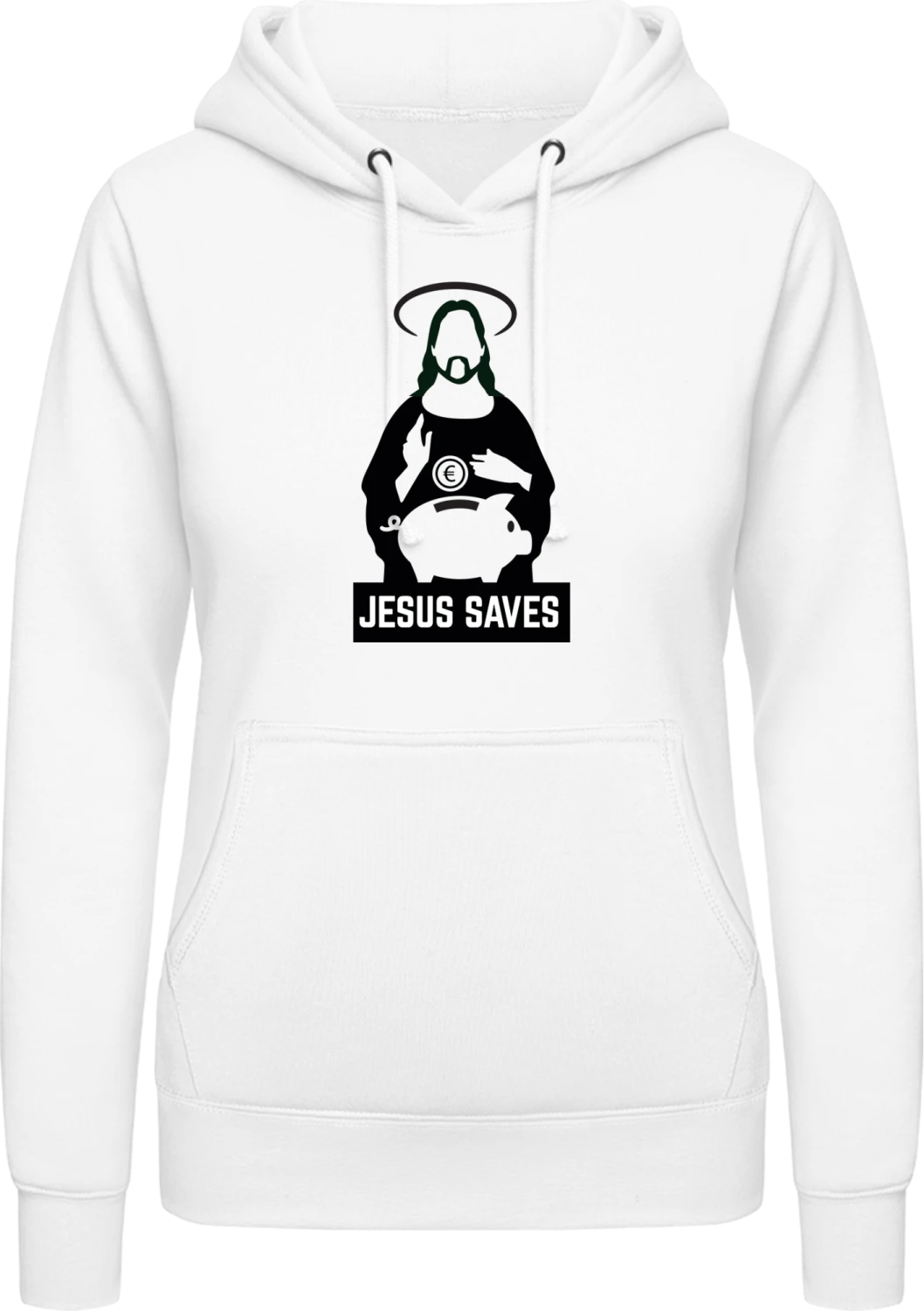 Jesus Saves Money - Arctic white AWDis ladies hoodie - Front