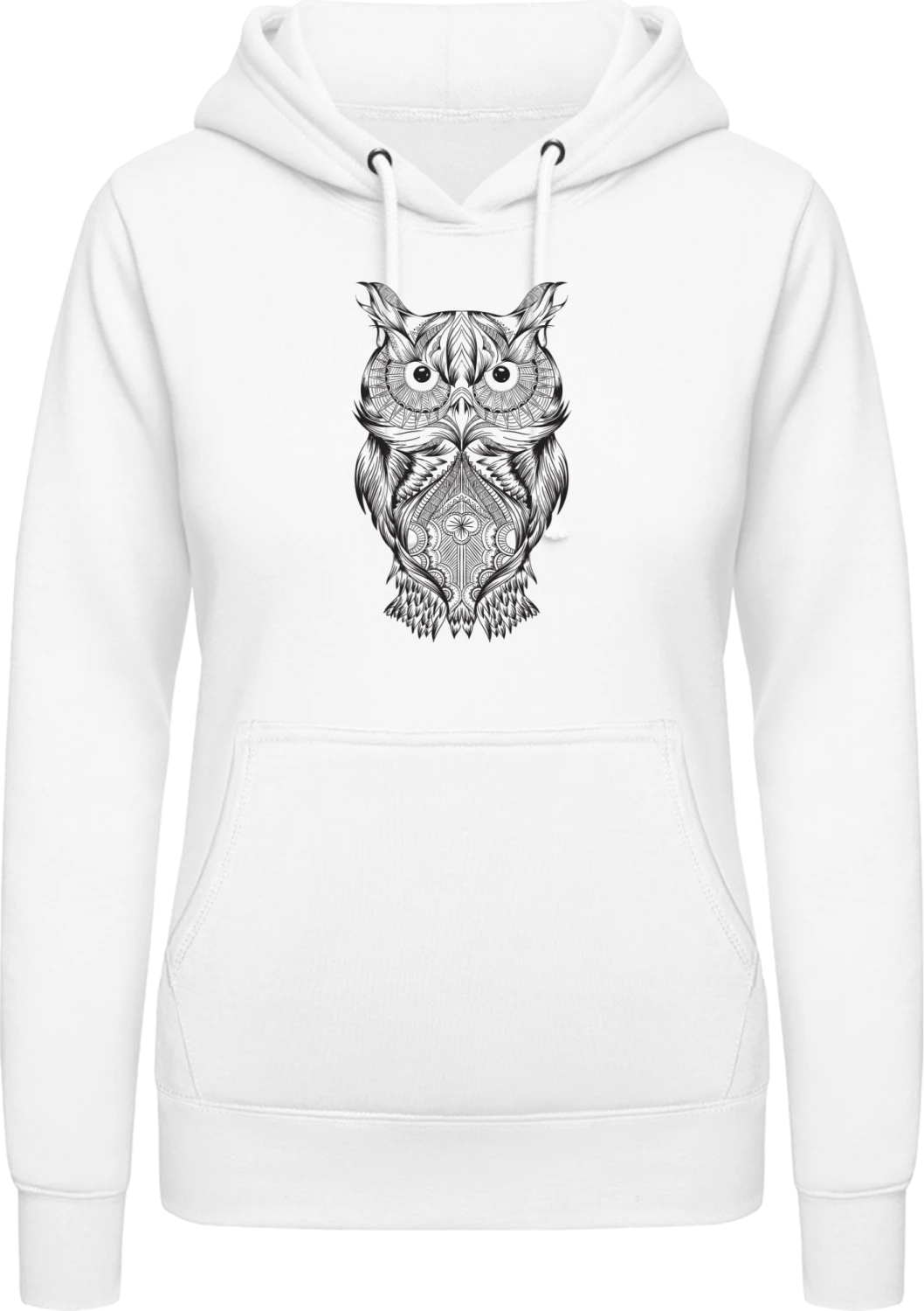 Stylish Owl Drawing - Arctic white AWDis ladies hoodie - Front