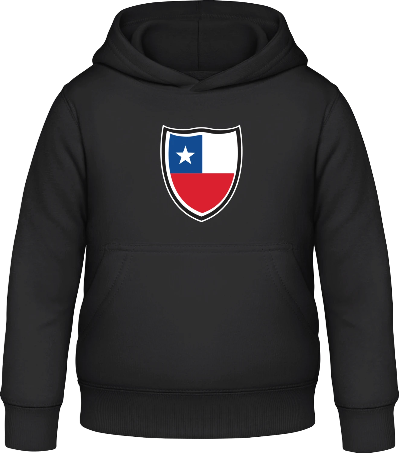 Chile Flag Shield - Black Awdis Hoodie Kids - Front