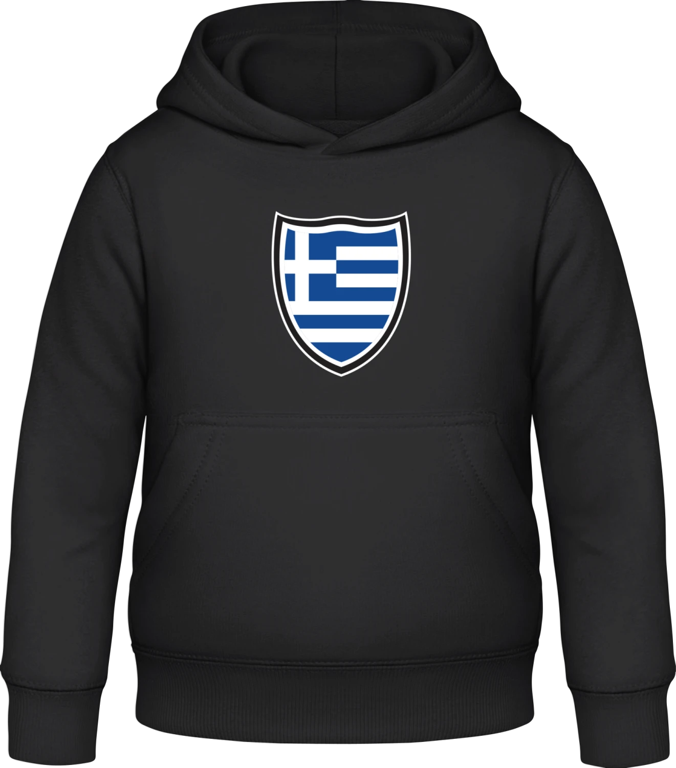 Greece Shield Flag - Black Awdis Hoodie Kids - Front