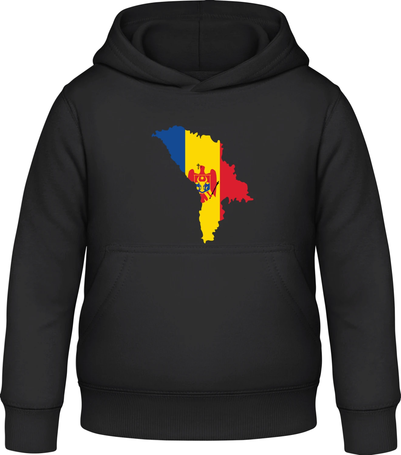 Moldova Map Crest - Black Awdis Hoodie Kids - Front